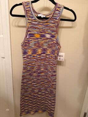Buttermelon Multicolor Knit Tank Dress - Purple & Yellow Pattern